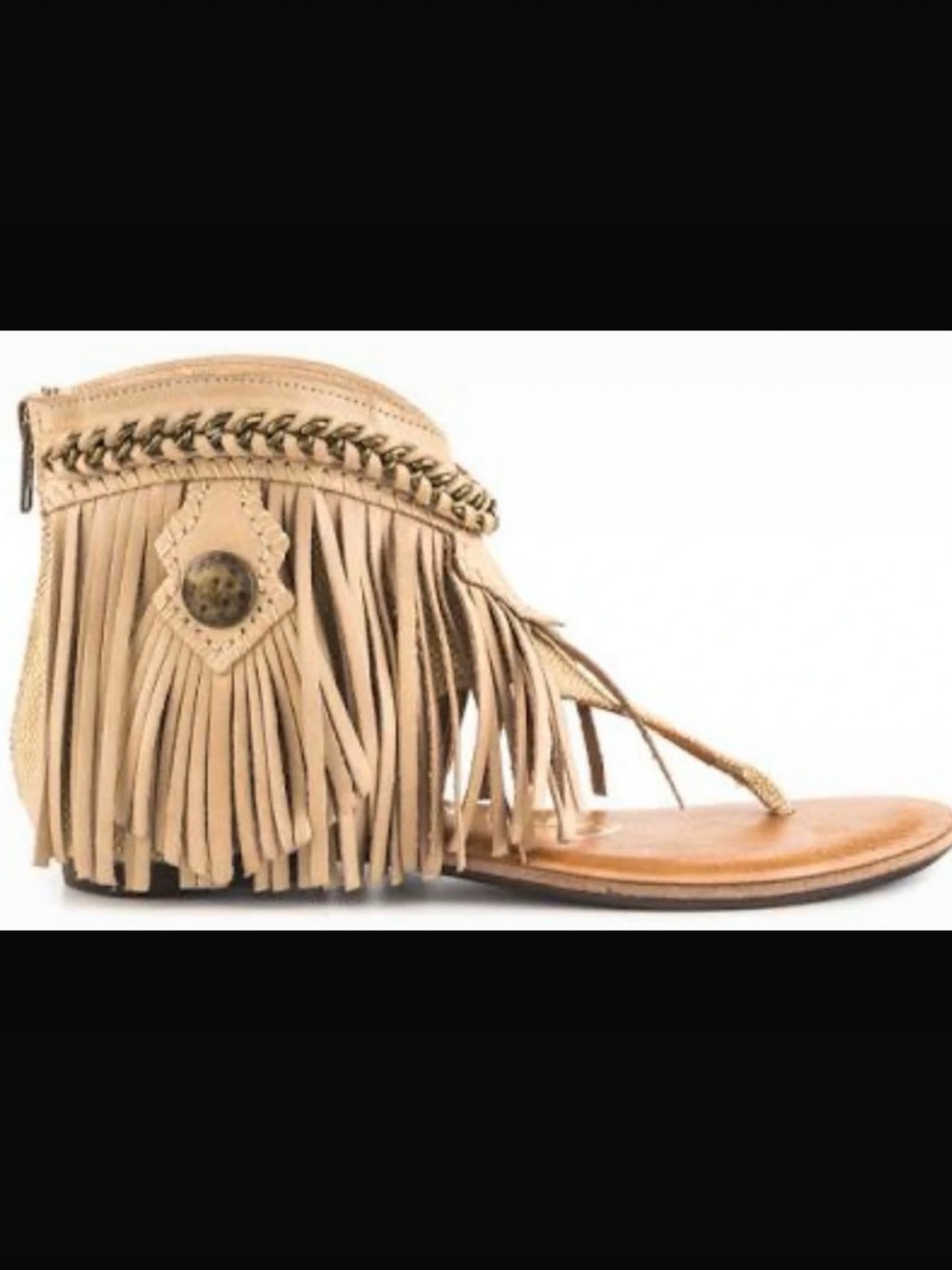 Naughty Monkey Cream Suede Boho Fringe Thong Gladiator Boot Sandals